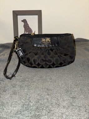 Coach Black Signature Jacquard Wristlet Clutch